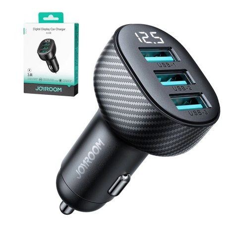Ładowarka samochodowa Joyroom JR-CCD03 3.4A z wyświetlaczem 3x USB-A - czarna Ładowarka samochodowa Joyroom JR-CCD03 3.4A z wyświetlaczem 3x USB-A - czarna