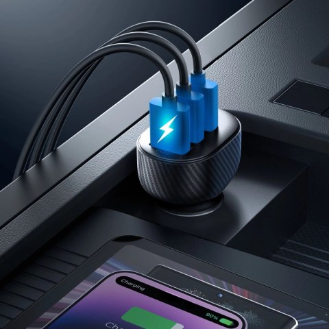 Ładowarka samochodowa Joyroom JR-CCD03 3.4A z wyświetlaczem 3x USB-A - czarna Ładowarka samochodowa Joyroom JR-CCD03 3.4A z wyświetlaczem 3x USB-A - czarna