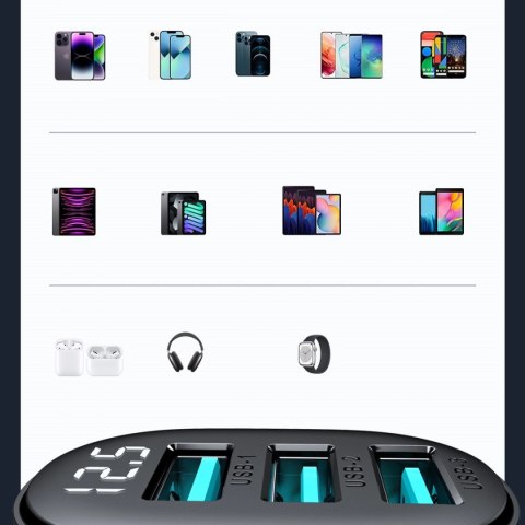 Ładowarka samochodowa Joyroom JR-CCD03 3.4A z wyświetlaczem 3x USB-A - czarna Ładowarka samochodowa Joyroom JR-CCD03 3.4A z wyświetlaczem 3x USB-A - czarna