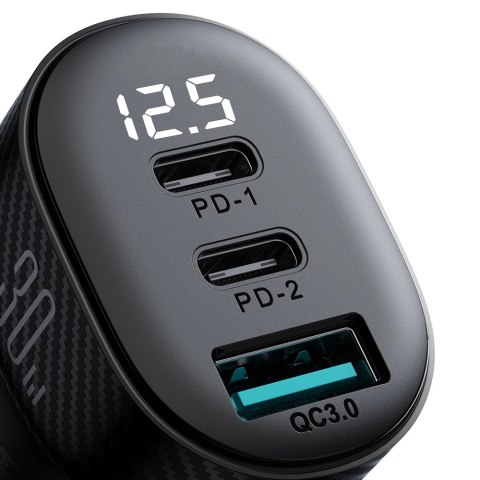 Ładowarka samochodowa Joyroom JR-CCD04 30W 2x USB-C USB-A z wyświetlaczem - czarna Ładowarka samochodowa Joyroom JR-CCD04 30W 2x USB-C USB-A z wyświetlaczem - czarna