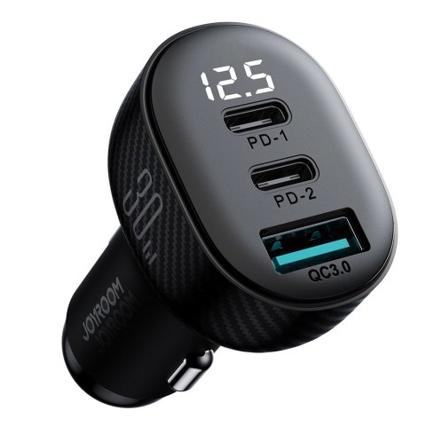 Ładowarka samochodowa Joyroom JR-CCD04 30W 2x USB-C USB-A z wyświetlaczem - czarna Ładowarka samochodowa Joyroom JR-CCD04 30W 2x USB-C USB-A z wyświetlaczem - czarna
