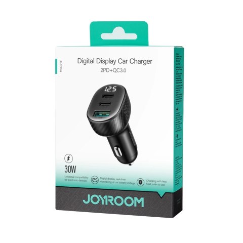 Ładowarka samochodowa Joyroom JR-CCD04 30W 2x USB-C USB-A z wyświetlaczem - czarna Ładowarka samochodowa Joyroom JR-CCD04 30W 2x USB-C USB-A z wyświetlaczem - czarna