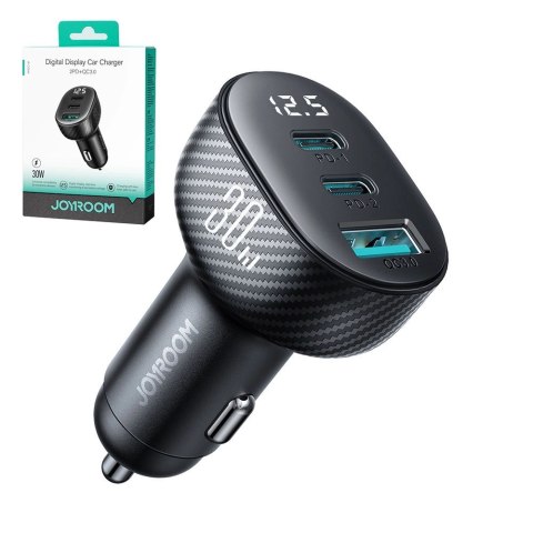Ładowarka samochodowa Joyroom JR-CCD04 30W 2x USB-C USB-A z wyświetlaczem - czarna Ładowarka samochodowa Joyroom JR-CCD04 30W 2x USB-C USB-A z wyświetlaczem - czarna