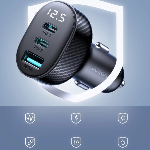 Ładowarka samochodowa Joyroom JR-CCD04 30W 2x USB-C USB-A z wyświetlaczem - czarna Ładowarka samochodowa Joyroom JR-CCD04 30W 2x USB-C USB-A z wyświetlaczem - czarna