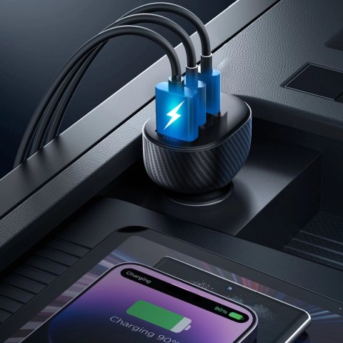 Ładowarka samochodowa Joyroom JR-CCD04 30W 2x USB-C USB-A z wyświetlaczem - czarna Ładowarka samochodowa Joyroom JR-CCD04 30W 2x USB-C USB-A z wyświetlaczem - czarna