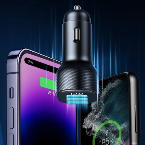 Ładowarka samochodowa Joyroom JR-CCD04 30W 2x USB-C USB-A z wyświetlaczem - czarna Ładowarka samochodowa Joyroom JR-CCD04 30W 2x USB-C USB-A z wyświetlaczem - czarna