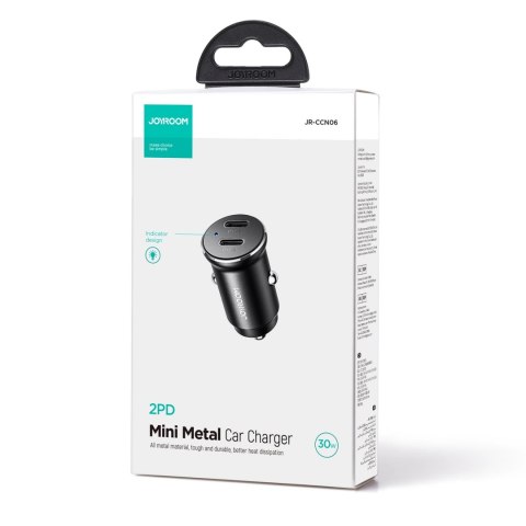 Mini ładowarka samochodowa Joyroom JR-CCN06 30W 2x USB-C metalowa - czarna Mini ładowarka samochodowa Joyroom JR-CCN06 30W 2x USB-C metalowa - czarna