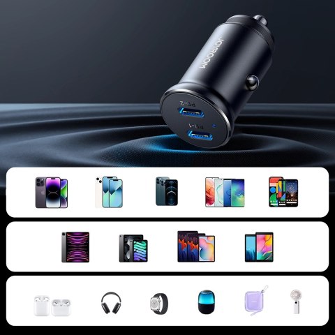 Mini ładowarka samochodowa Joyroom JR-CCN06 30W 2x USB-C metalowa - czarna Mini ładowarka samochodowa Joyroom JR-CCN06 30W 2x USB-C metalowa - czarna