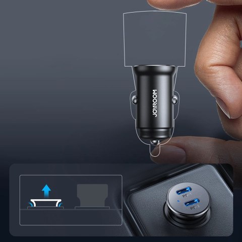 Mini ładowarka samochodowa Joyroom JR-CCN06 30W 2x USB-C metalowa - czarna Mini ładowarka samochodowa Joyroom JR-CCN06 30W 2x USB-C metalowa - czarna