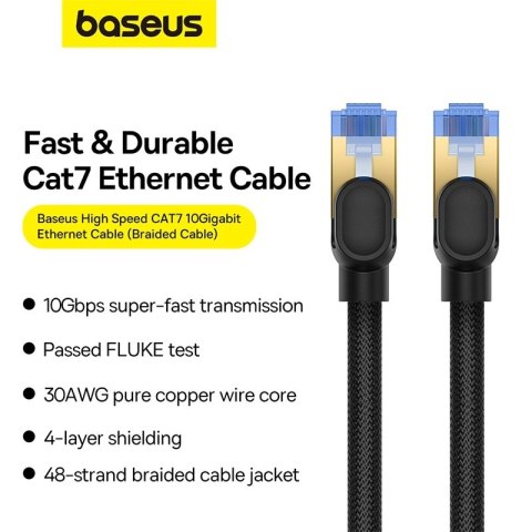 Baseus szybki kabel internetowy RJ45 cat.7 10Gbps 1m pleciony czarny Baseus szybki kabel internetowy RJ45 cat.7 10Gbps 1m pleciony czarny
