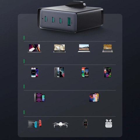 Ładowarka GaN UK Joyroom JR-TCG05UK 140W 3x USB-C USB-A + kabel USB-C / USB-C 240W 1.2m Ładowarka GaN UK Joyroom JR-TCG05UK 140W 3x USB-C USB-A + kabel USB-C / USB-C 240W 1.2m