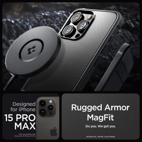 Etui Spigen Rugged Armor Mag z MagSafe na iPhone 15 Pro Max - czarny mat Etui Spigen Rugged Armor Mag z MagSafe na iPhone 15 Pro Max - czarny mat