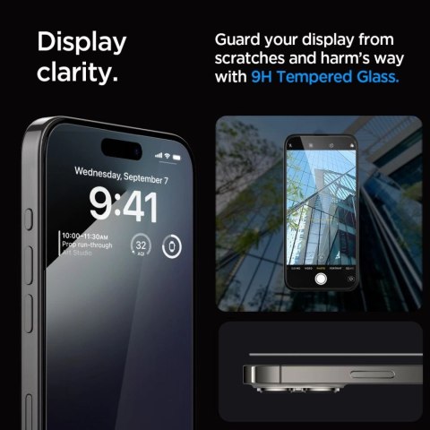 Szkło hartowane Spigen Glas.tR EZ Fit FC na iPhone 15 Pro - czarne 2 szt. Szkło hartowane Spigen Glas.tR EZ Fit FC na iPhone 15 Pro - czarne 2 szt.