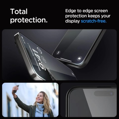 Szkło hartowane Spigen Glas.tR EZ Fit FC na iPhone 15 Pro - czarne 2 szt. Szkło hartowane Spigen Glas.tR EZ Fit FC na iPhone 15 Pro - czarne 2 szt.