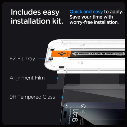 Szkło hartowane Spigen Glas.tR EZ Fit FC na iPhone 15 Pro - czarne 2 szt. Szkło hartowane Spigen Glas.tR EZ Fit FC na iPhone 15 Pro - czarne 2 szt.