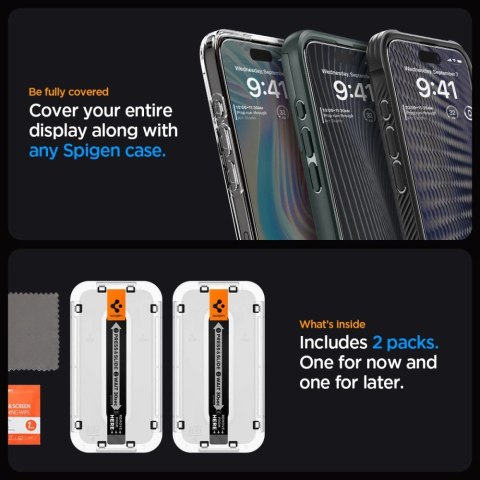 Szkło hartowane Spigen Glas.tR EZ Fit FC na iPhone 15 Pro - czarne 2 szt. Szkło hartowane Spigen Glas.tR EZ Fit FC na iPhone 15 Pro - czarne 2 szt.