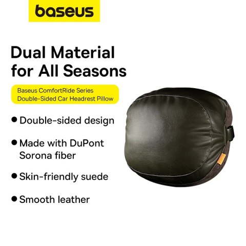 Poduszka Baseus ComfortRide Series na zagłówek samochodowy z 2 materiałami - ciemnozielona Poduszka Baseus ComfortRide Series na zagłówek samochodowy z 2 materiałami - ciemnozielona