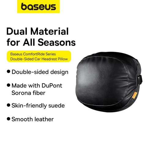 Poduszka Baseus ComfortRide Series na zagłówek samochodowy z 2 materiałami - czarna Poduszka Baseus ComfortRide Series na zagłówek samochodowy z 2 materiałami - czarna