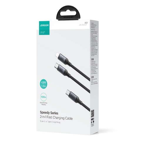 Kabel Joyroom Speedy Series S-A21 2w1 USB-C - USB-C / Lightning 100W 1.5m - czarny Kabel Joyroom Speedy Series S-A21 2w1 USB-C - USB-C / Lightning 100W 1.5m - czarny