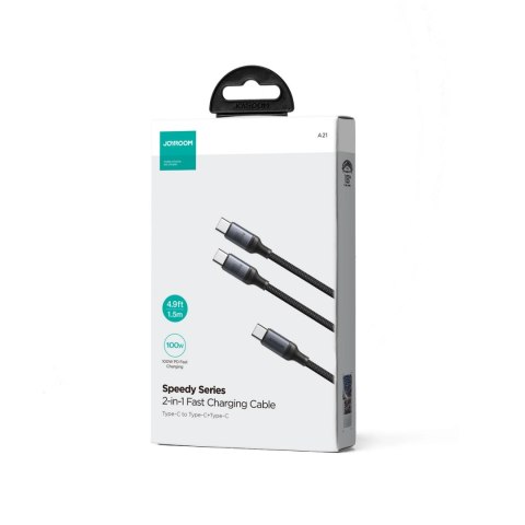 Kabel Joyroom Speedy Series S-A21 2w1 USB-C - USB-C / USB-C 100W 1.5m - czarny Kabel Joyroom Speedy Series S-A21 2w1 USB-C - USB-C / USB-C 100W 1.5m - czarny