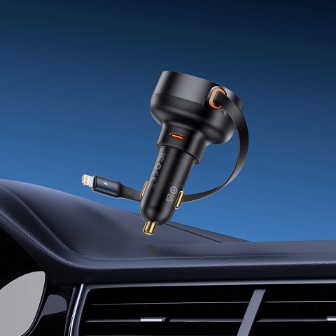 Ładowarka samochodowa Baseus Enjoyment Pro USB-C (żeńskie) / Lightning (męski) 60W - czarna Ładowarka samochodowa Baseus Enjoyment Pro USB-C (żeńskie) / Lightning (męski) 60W - czarna