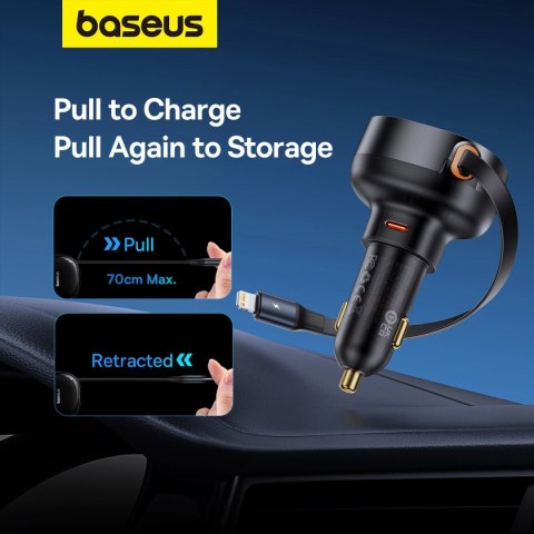 Ładowarka samochodowa Baseus Enjoyment Pro USB-C (żeńskie) / Lightning (męski) 60W - czarna Ładowarka samochodowa Baseus Enjoyment Pro USB-C (żeńskie) / Lightning (męski) 60W - czarna