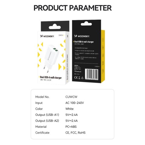 Ładowarka sieciowa Wozinsky CUWCW 2,4A 2 x USB-A - biała Ładowarka sieciowa Wozinsky CUWCW 2,4A 2 x USB-A - biała