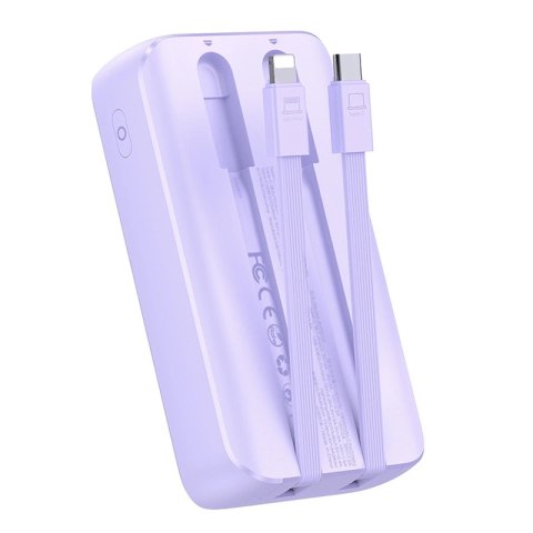 Mini powerbank Joyroom JR-PBC06 z wbudowanymi kablami USB-C / Lightning 30W 10000mAh - fioletowy Mini powerbank Joyroom JR-PBC06 z wbudowanymi kablami USB-C / Lightning 30W 10000mAh - fioletowy