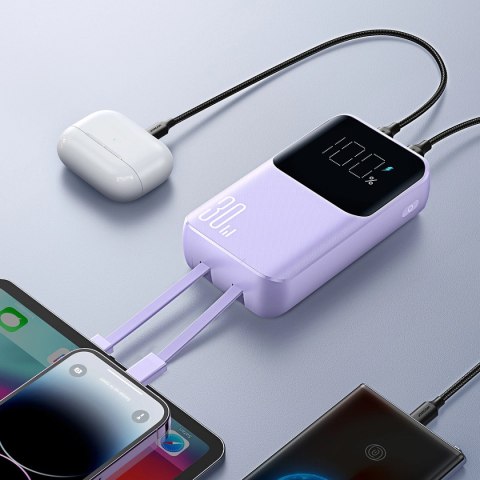 Mini powerbank Joyroom JR-PBC06 z wbudowanymi kablami USB-C / Lightning 30W 10000mAh - fioletowy Mini powerbank Joyroom JR-PBC06 z wbudowanymi kablami USB-C / Lightning 30W 10000mAh - fioletowy