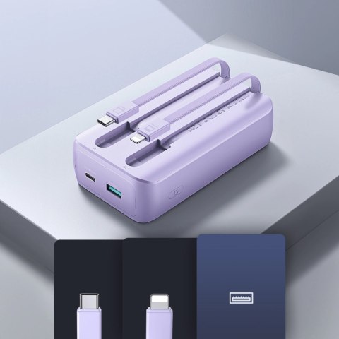 Mini powerbank Joyroom JR-PBC06 z wbudowanymi kablami USB-C / Lightning 30W 10000mAh - fioletowy Mini powerbank Joyroom JR-PBC06 z wbudowanymi kablami USB-C / Lightning 30W 10000mAh - fioletowy