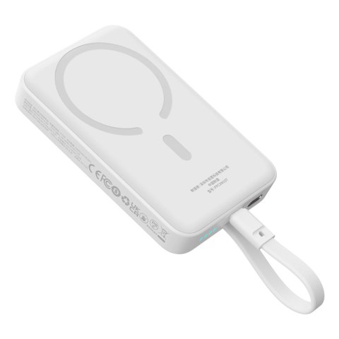 Powerbank Baseus Magnetic Mini MagSafe 10000mAh 30W z wbudowanym kablem USB-C - biały + kabel Baseus Simple Series USB-C - USB-C