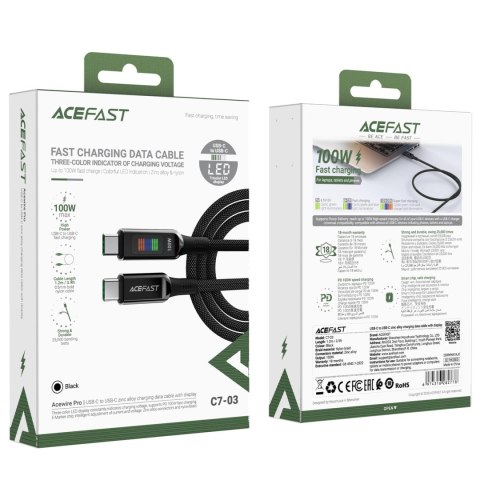 Kabel Acefast C7-03 USB-C USB-C 100W 1.2m z wyświetlaczem - czarny Kabel Acefast C7-03 USB-C USB-C 100W 1.2m z wyświetlaczem - czarny