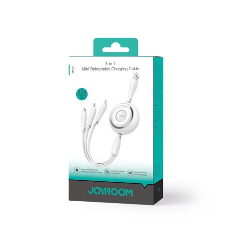 Kabel Joyroom Colorful Series S-A40 zwijany 3w1 USB-A - USB-C / Lightning / micro USB 1m - biały Kabel Joyroom Colorful Series S-A40 zwijany 3w1 USB-A - USB-C / Lightning / micro USB 1m - biały