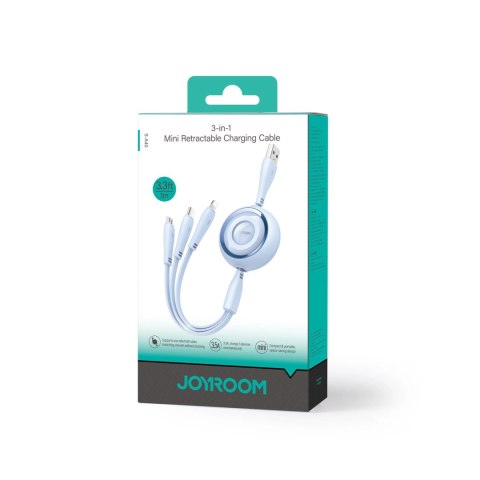 Kabel Joyroom Colorful Series S-A40 zwijany 3w1 USB-A - USB-C / Lightning / micro USB 1m - niebieski Kabel Joyroom Colorful Series S-A40 zwijany 3w1 USB-A - USB-C / Lightning / micro USB 1m - niebieski