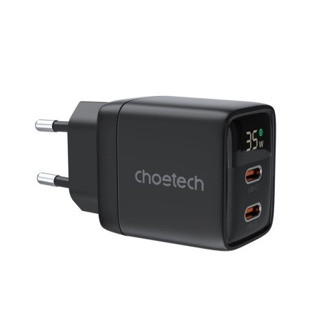 Ładowarka sieciowa Choetech PD6051 USB-C USB-C PD 35W GaN z wyświetlaczem - czarna Ładowarka sieciowa Choetech PD6051 USB-C USB-C PD 35W GaN z wyświetlaczem - czarna