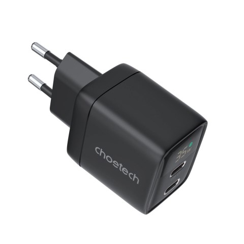 Ładowarka sieciowa Choetech PD6051 USB-C USB-C PD 35W GaN z wyświetlaczem - czarna Ładowarka sieciowa Choetech PD6051 USB-C USB-C PD 35W GaN z wyświetlaczem - czarna