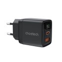 Ładowarka sieciowa Choetech PD6052 USB-C USB-A PD 35W GaN z wyświetlaczem - czarna Ładowarka sieciowa Choetech PD6052 USB-C USB-A PD 35W GaN z wyświetlaczem - czarna