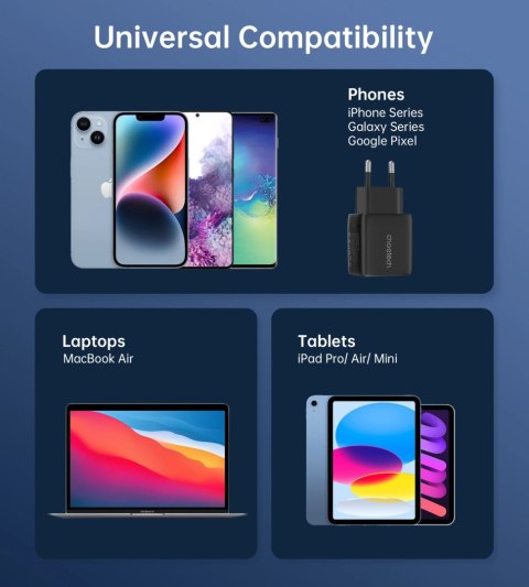 Ładowarka sieciowa Choetech PD6052 USB-C USB-A PD 35W GaN z wyświetlaczem - czarna Ładowarka sieciowa Choetech PD6052 USB-C USB-A PD 35W GaN z wyświetlaczem - czarna