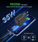 Ładowarka sieciowa Choetech PD6052 USB-C USB-A PD 35W GaN z wyświetlaczem - czarna Ładowarka sieciowa Choetech PD6052 USB-C USB-A PD 35W GaN z wyświetlaczem - czarna