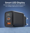 Ładowarka sieciowa Choetech PD6052 USB-C USB-A PD 35W GaN z wyświetlaczem - czarna Ładowarka sieciowa Choetech PD6052 USB-C USB-A PD 35W GaN z wyświetlaczem - czarna