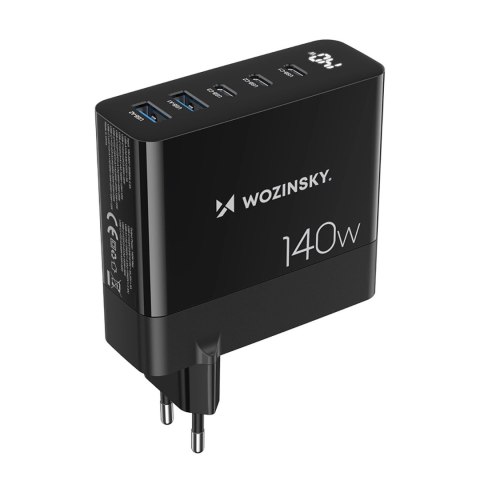 Ładowarka sieciowa GaN Wozinsky CGWCB 140W 3 x USB-C / 2 x USB-A - czarna Ładowarka sieciowa GaN Wozinsky CGWCB 140W 3 x USB-C / 2 x USB-A - czarna