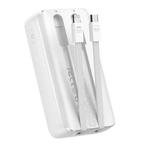 Mini powerbank Joyroom JR-PBC06 z wbudowanymi kablami USB-C / Lightning 30W 10000mAh - biały Mini powerbank Joyroom JR-PBC06 z wbudowanymi kablami USB-C / Lightning 30W 10000mAh - biały