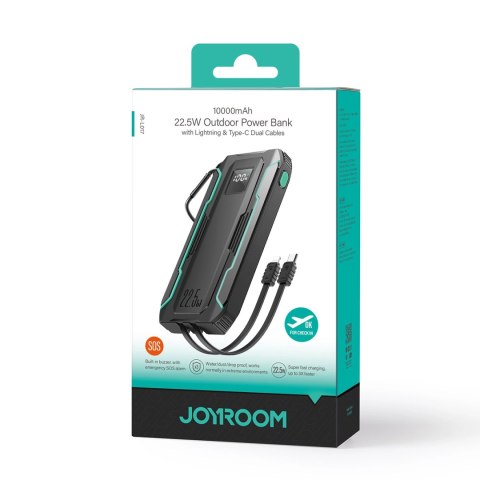 Powerbank Joyroom JR-L017 22.5W 10000mAh z wbudowanymi kablami USB-C / Lightning - czarny Powerbank Joyroom JR-L017 22.5W 10000mAh z wbudowanymi kablami USB-C / Lightning - czarny