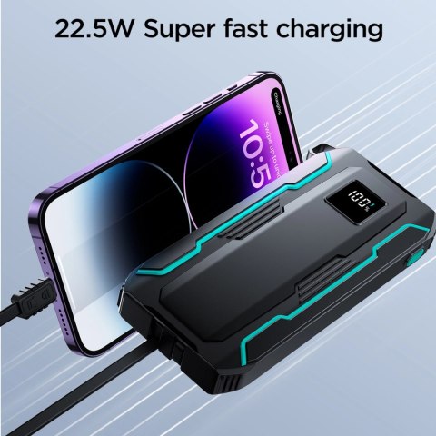 Powerbank Joyroom JR-L017 22.5W 10000mAh z wbudowanymi kablami USB-C / Lightning - czarny Powerbank Joyroom JR-L017 22.5W 10000mAh z wbudowanymi kablami USB-C / Lightning - czarny