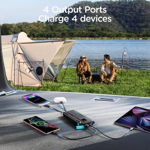 Powerbank Joyroom JR-L017 22.5W 10000mAh z wbudowanymi kablami USB-C / Lightning - czarny Powerbank Joyroom JR-L017 22.5W 10000mAh z wbudowanymi kablami USB-C / Lightning - czarny