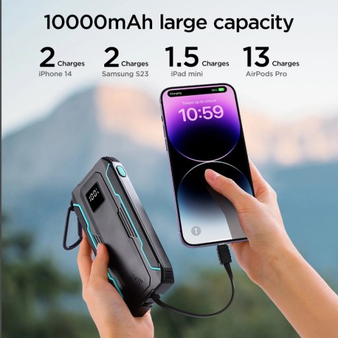 Powerbank Joyroom JR-L017 22.5W 10000mAh z wbudowanymi kablami USB-C / Lightning - czarny Powerbank Joyroom JR-L017 22.5W 10000mAh z wbudowanymi kablami USB-C / Lightning - czarny