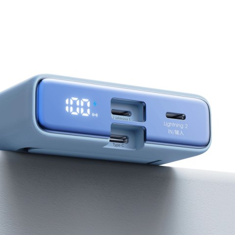 Powerbank Joyroom JR-PBM01 magnetyczny 10000mAh 20W z podstawką + kabel Lightning - USB-C - niebieski Powerbank Joyroom JR-PBM01 magnetyczny 10000mAh 20W z podstawką + kabel Lightning - USB-C - niebieski