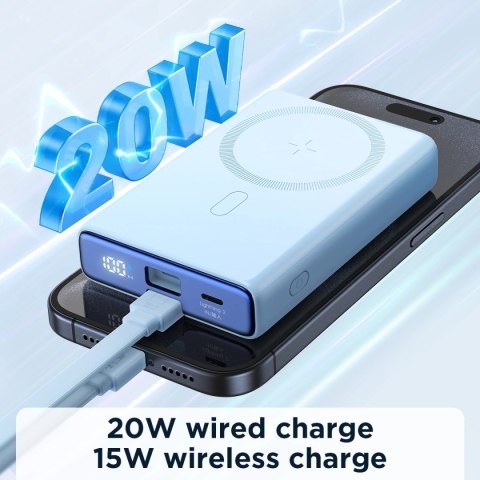 Powerbank Joyroom JR-PBM01 magnetyczny 10000mAh 20W z podstawką + kabel Lightning - USB-C - niebieski Powerbank Joyroom JR-PBM01 magnetyczny 10000mAh 20W z podstawką + kabel Lightning - USB-C - niebieski