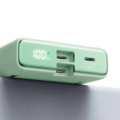 Powerbank Joyroom JR-PBM01 magnetyczny 10000mAh 20W z podstawką + kabel Lightning - USB-C - zielony Powerbank Joyroom JR-PBM01 magnetyczny 10000mAh 20W z podstawką + kabel Lightning - USB-C - zielony