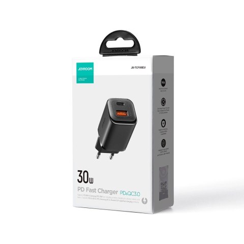 Szybka ładowarka sieciowa Joyroom JR-TCF08EU Speed Series 30W USB-A / USB-C PD/QC/AFC/FCP - czarna Szybka ładowarka sieciowa Joyroom JR-TCF08EU Speed Series 30W USB-A / USB-C PD/QC/AFC/FCP - czarna